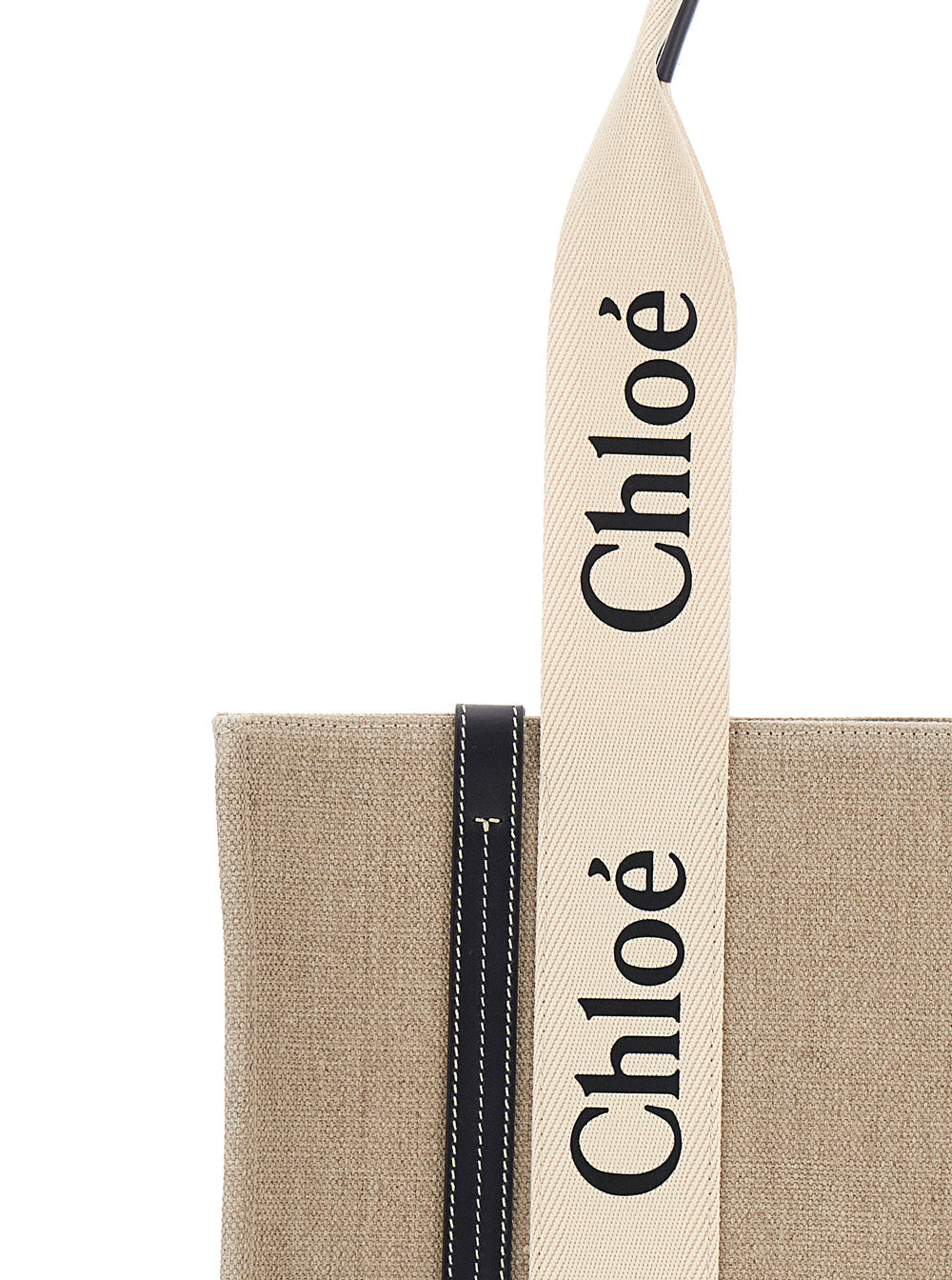 Chloé Women Beige Handbag 'Medium Woody' With Logo Lettering On The Front In Linen For Women