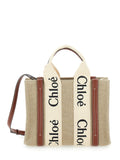 Chloé Women Beige 'Woody' Tote Bag With Logoed Ribbons In Canvas And Leather For Women