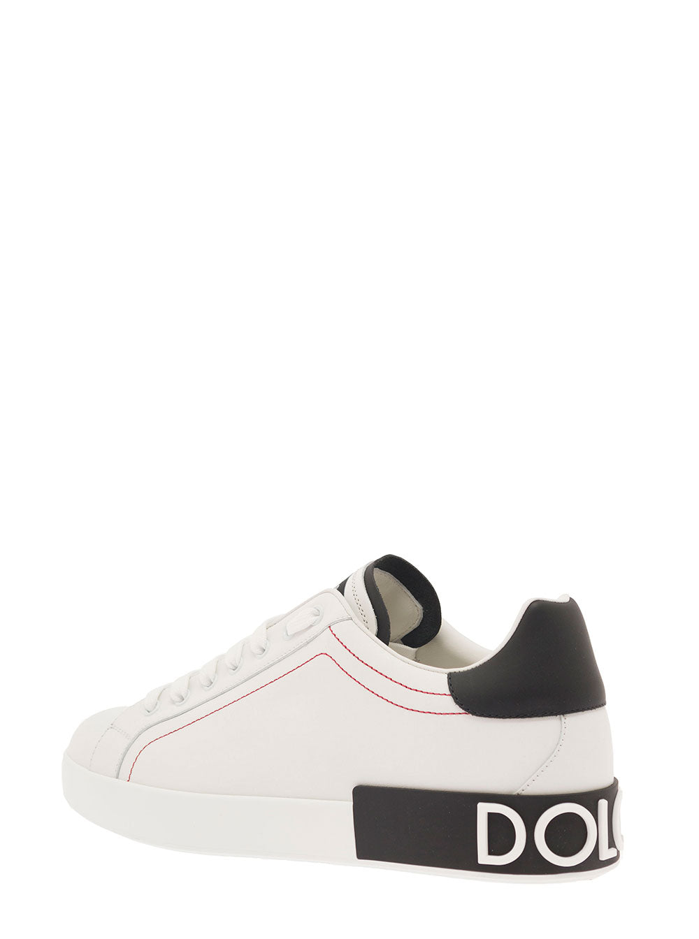 Dolce & Gabbana Men 'Portofino' White Low Sneakers With Applied Logo And Contrasting Stitching In Smooth Leather For Men