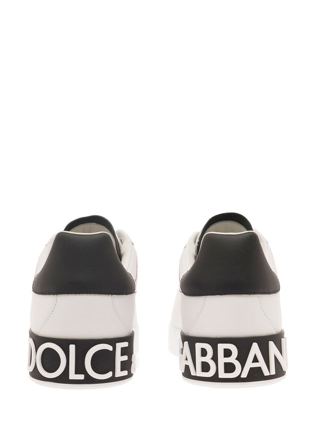 Dolce & Gabbana Men 'Portofino' White Low Sneakers With Applied Logo And Contrasting Stitching In Smooth Leather For Men