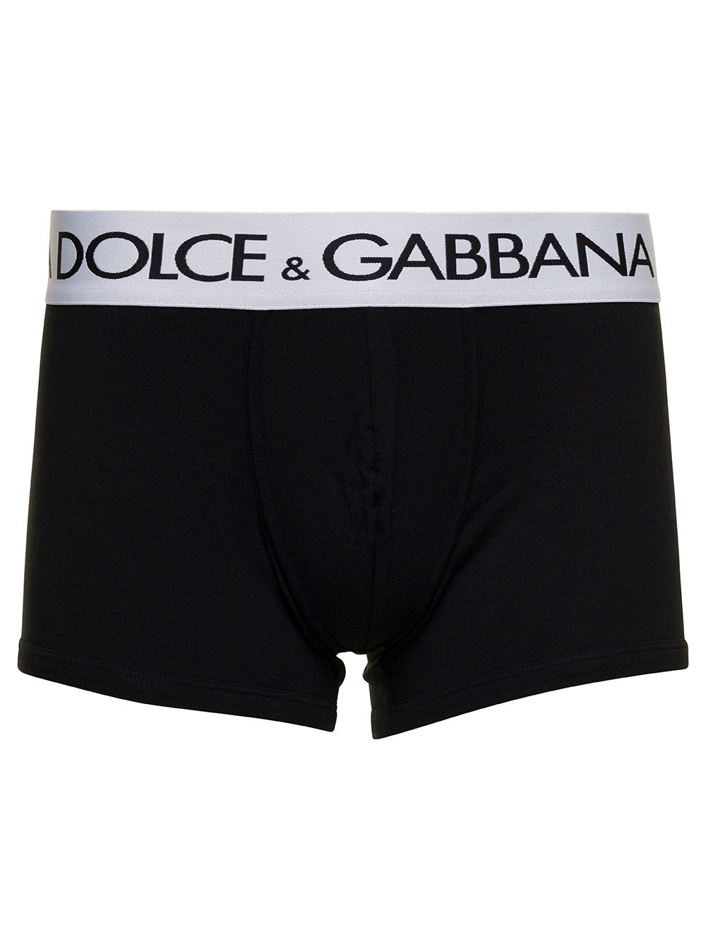 Dolce & Gabbana Men Black Boxer With Contrast Logo Band In Stretch Cotton For Men