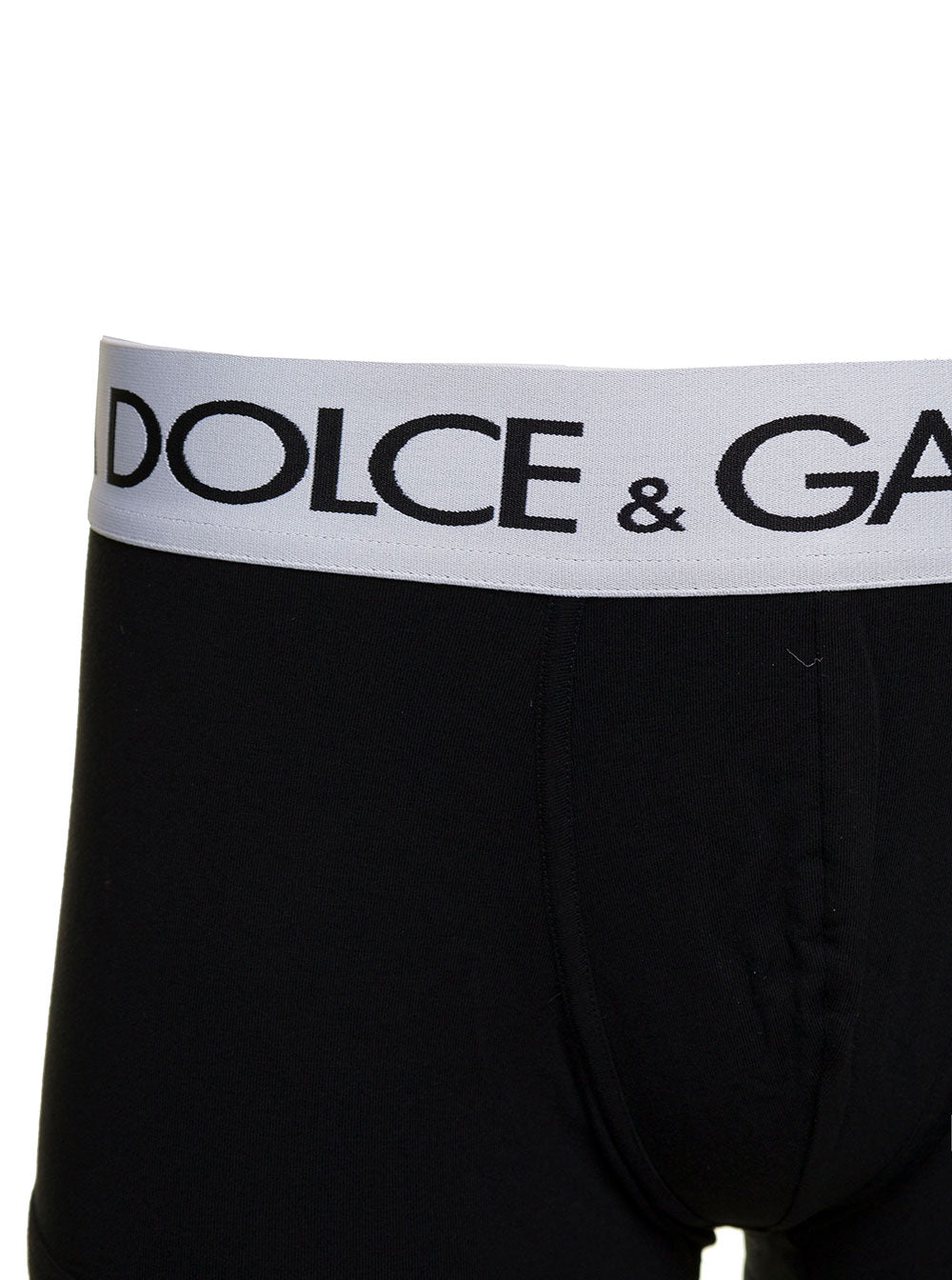 Dolce & Gabbana Men Black Boxer With Contrast Logo Band In Stretch Cotton For Men