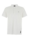 Fendi Men White Polo With Classic Collar And Metal Ff Plate On The Front For Men