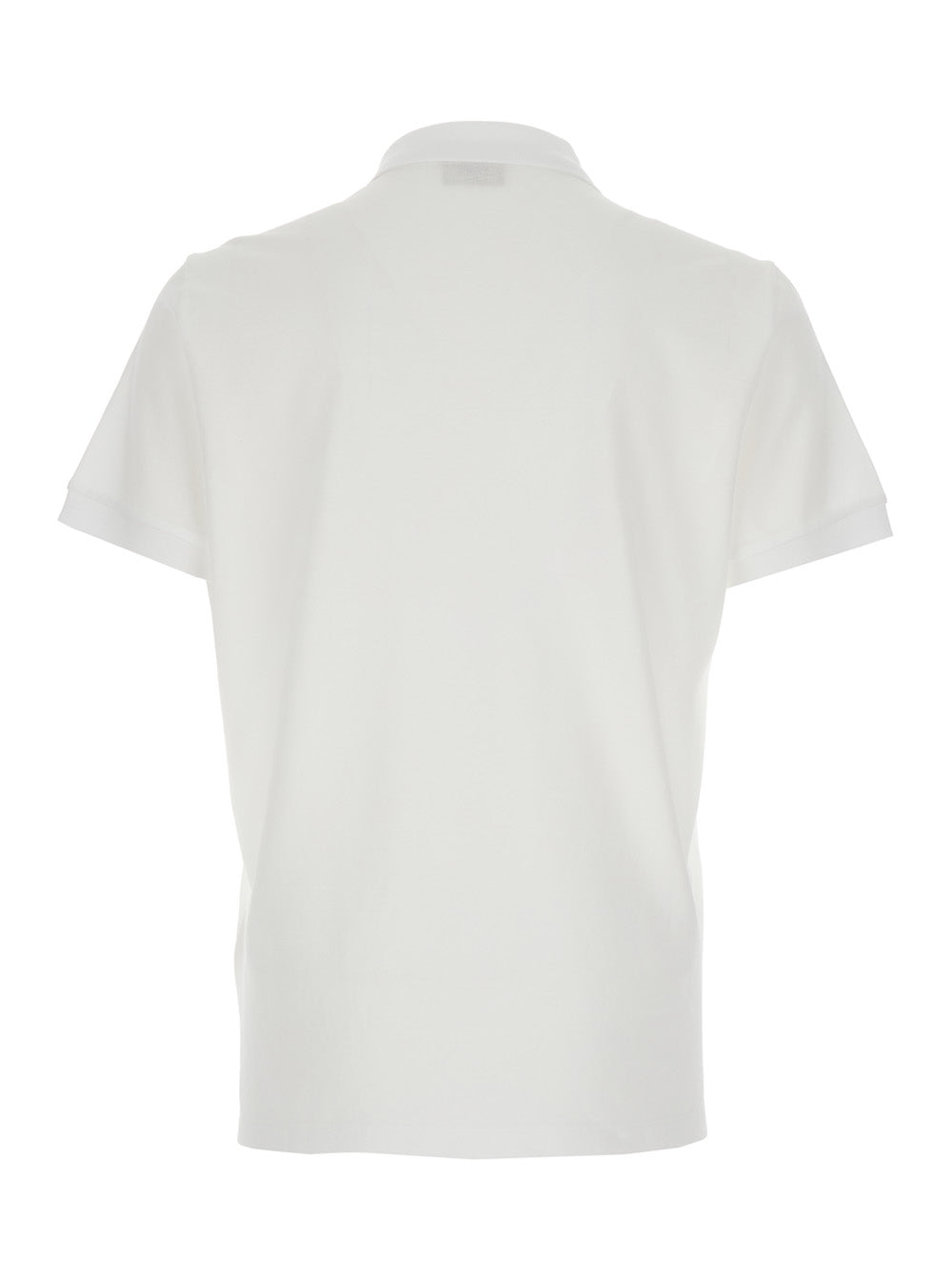 Fendi Men White Polo With Classic Collar And Metal Ff Plate On The Front For Men