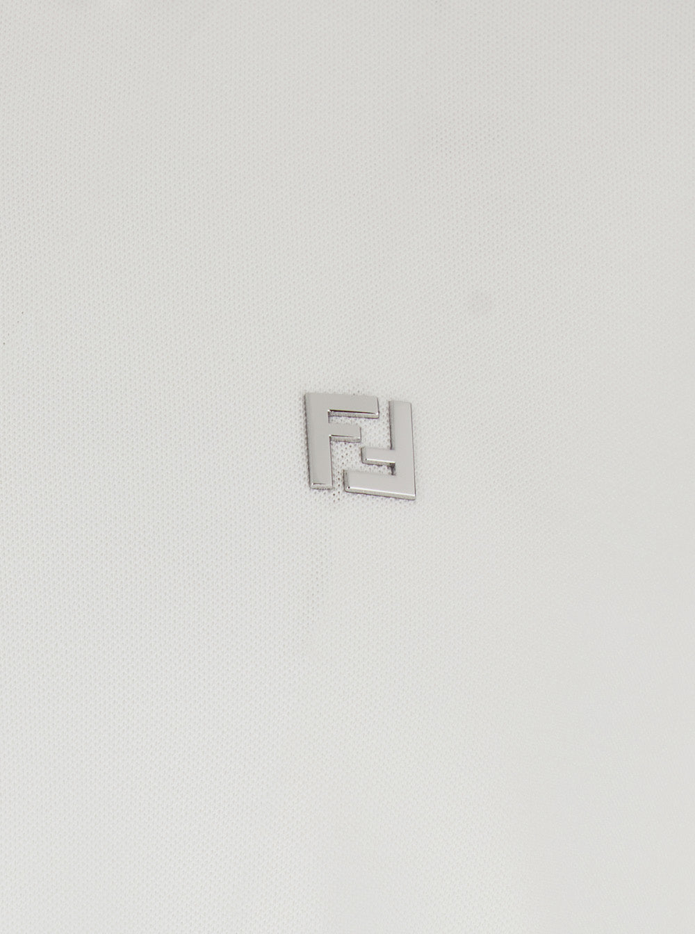 Fendi Men White Polo With Classic Collar And Metal Ff Plate On The Front For Men