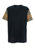 Burberry Women Black T-Shirt With Vintage Check Motif On Sleeves In Cotton For Women