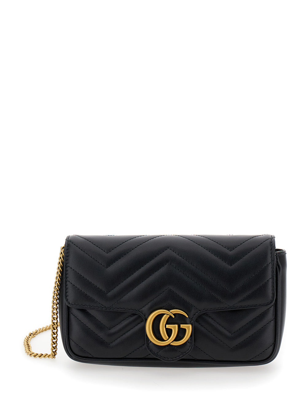 Gucci Women Black Mini Shoulder Bag 'Gg Marmont 2.0' With Double G In Chevron Leather For Women