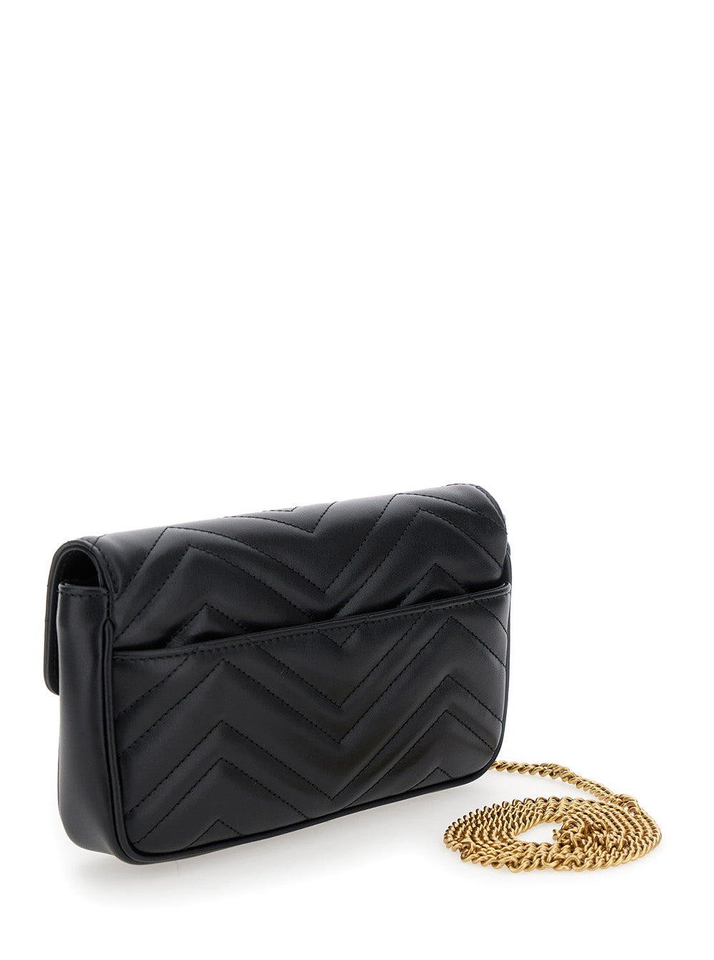 Gucci Women Black Mini Shoulder Bag 'Gg Marmont 2.0' With Double G In Chevron Leather For Women