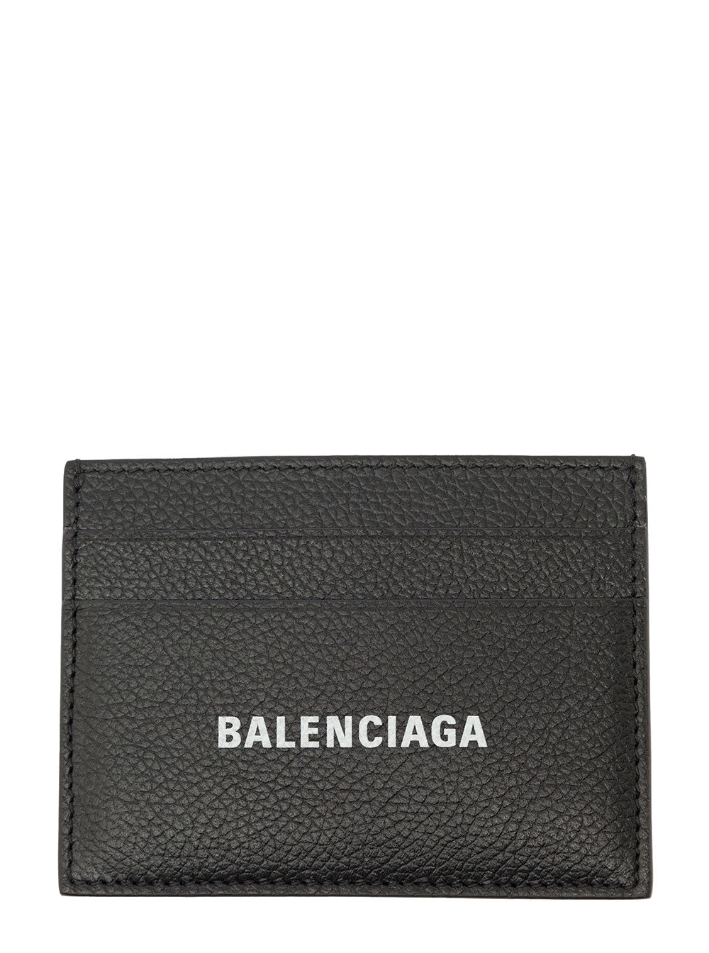Balenciaga Men Black Card Holder With Contrasting Logo Lettering In Leather For Men