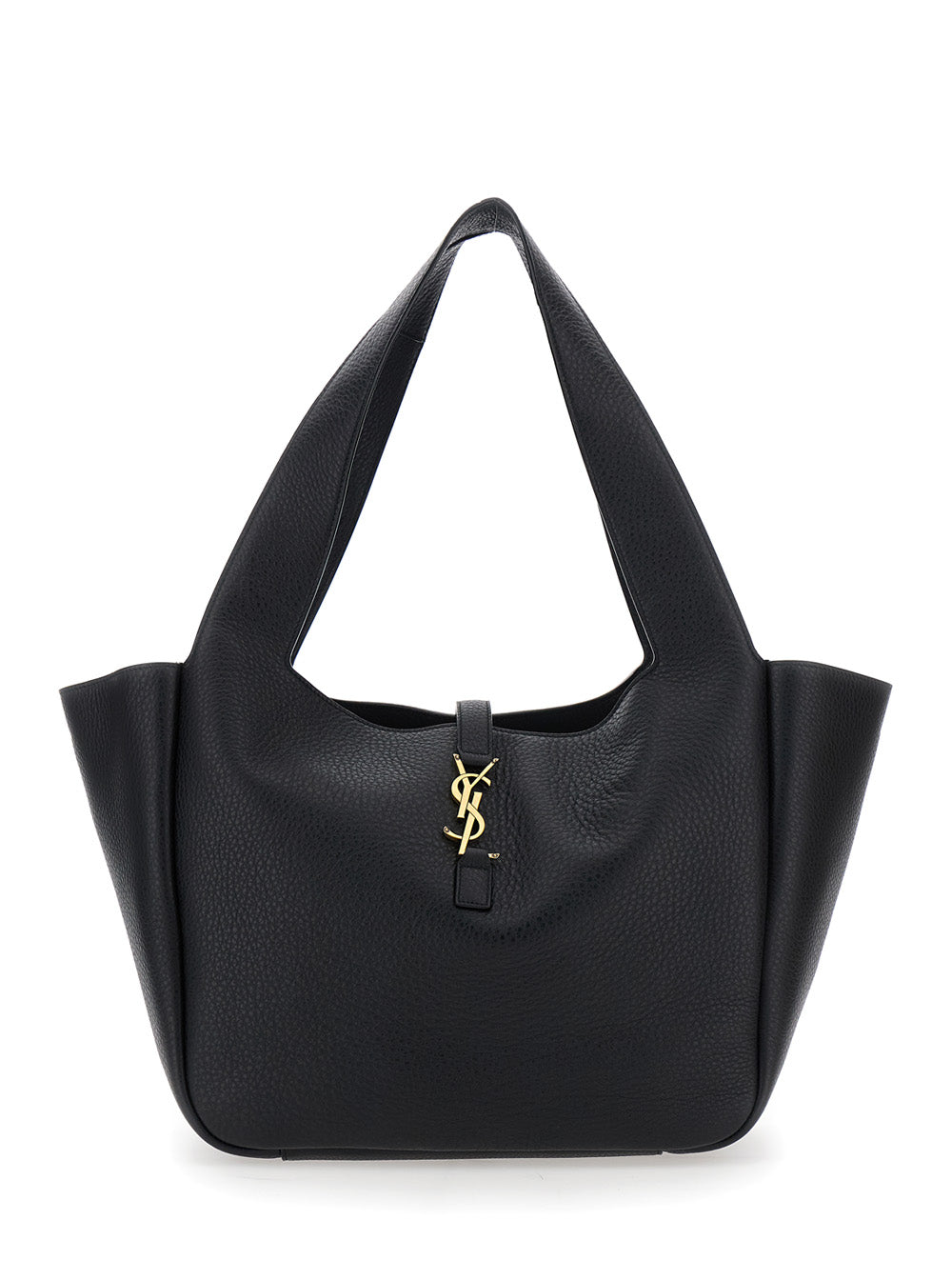Saint Laurent Women Black Tote Bag With Two Top Handles And Hook Closure Cassandre In Hammered Leather Woman