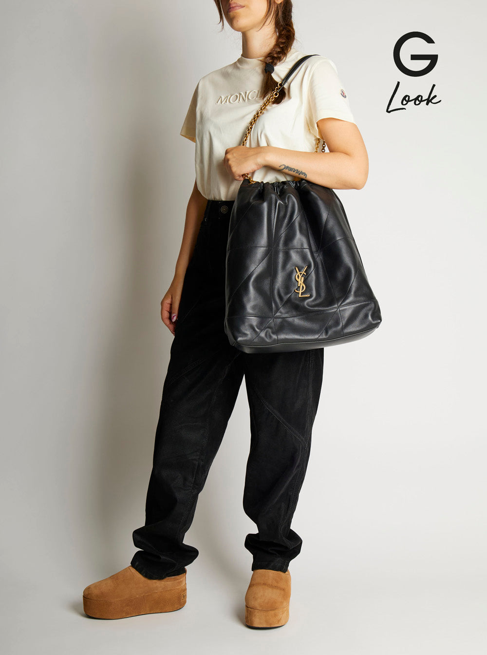 Saint Laurent Women Jamie Shoulder Bag With Two Top Handles With Chain And Cassandre Plate On The Front In Black Leather For Women