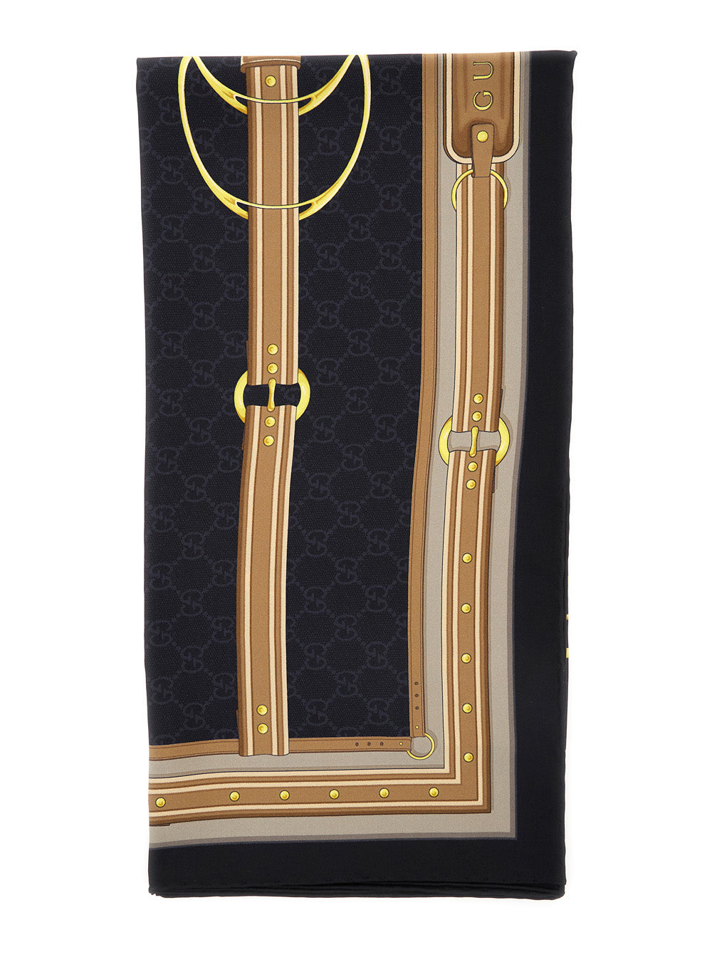 Gucci Women Multicolor Scarf With Stirrup, Horsebit And Gg All-Over Print In Silk For Women