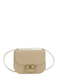 Ferragamo Women Beige Crossbody Bag With Gancini Metallic Detail On Front In Grained Leather For Women