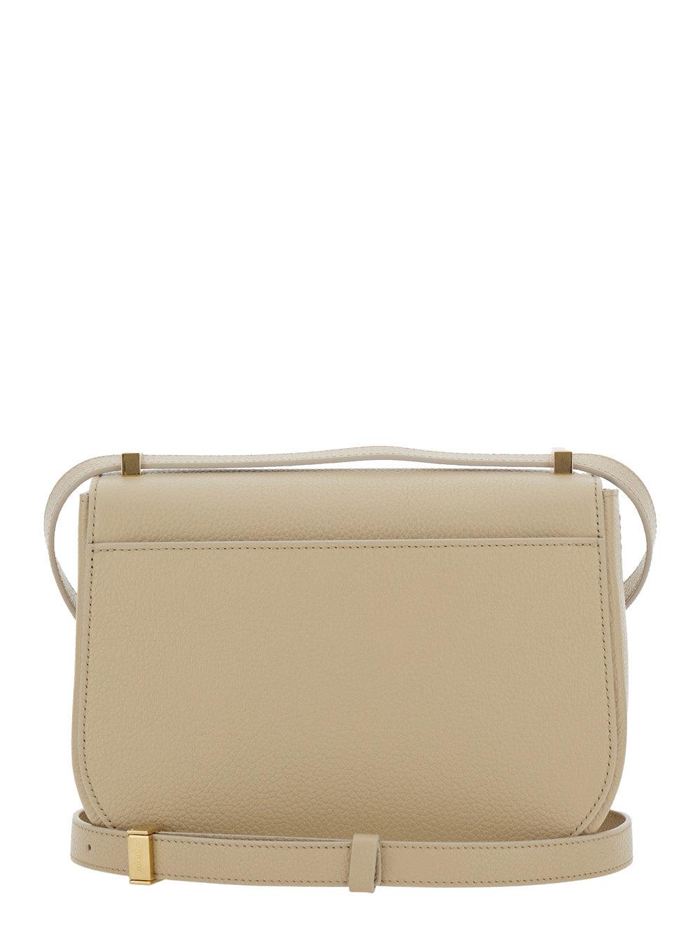 Ferragamo Women Beige Crossbody Bag With Gancini Metallic Detail On Front In Grained Leather For Women