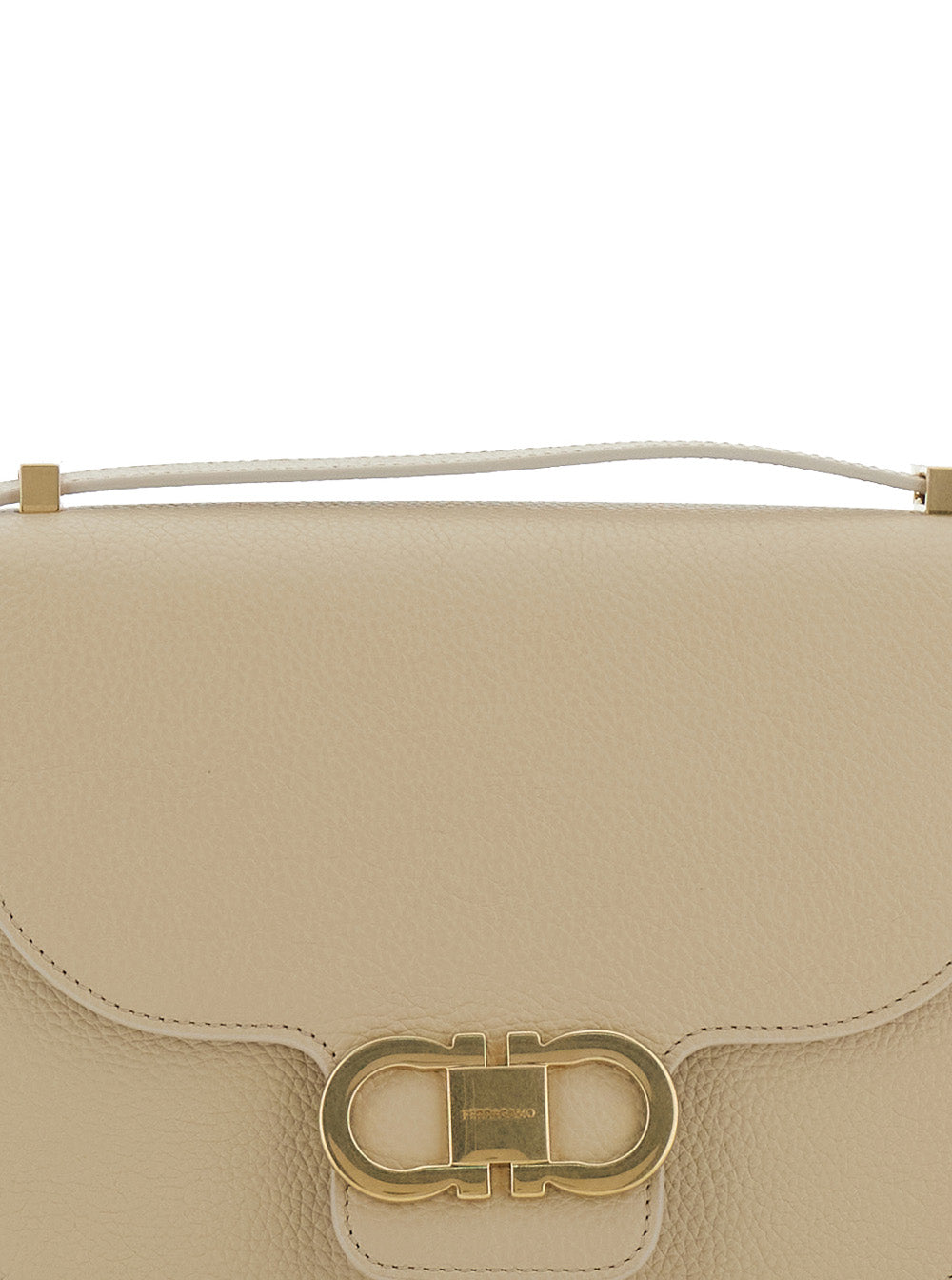 Ferragamo Women Beige Crossbody Bag With Gancini Metallic Detail On Front In Grained Leather For Women