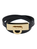 Ferragamo Women Double Wrap 'Gancini' Bracelet In Black Leather For Women