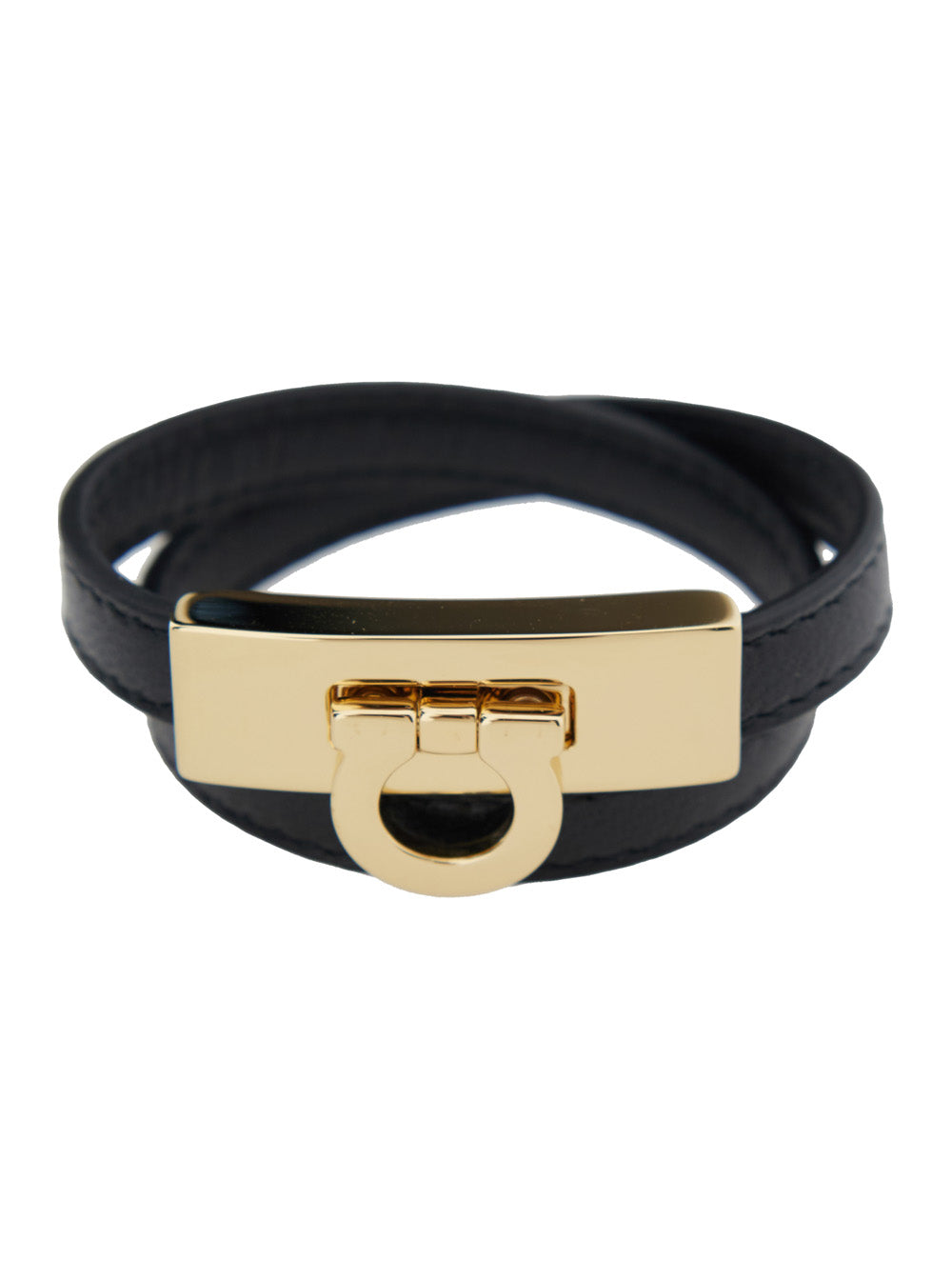 Ferragamo Women Double Wrap 'Gancini' Bracelet In Black Leather For Women