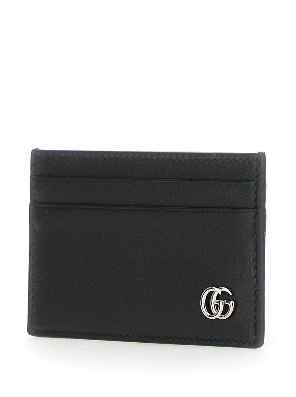 Gucci Men Card Holder With Gg Plate On The Front In Black Leather For Men