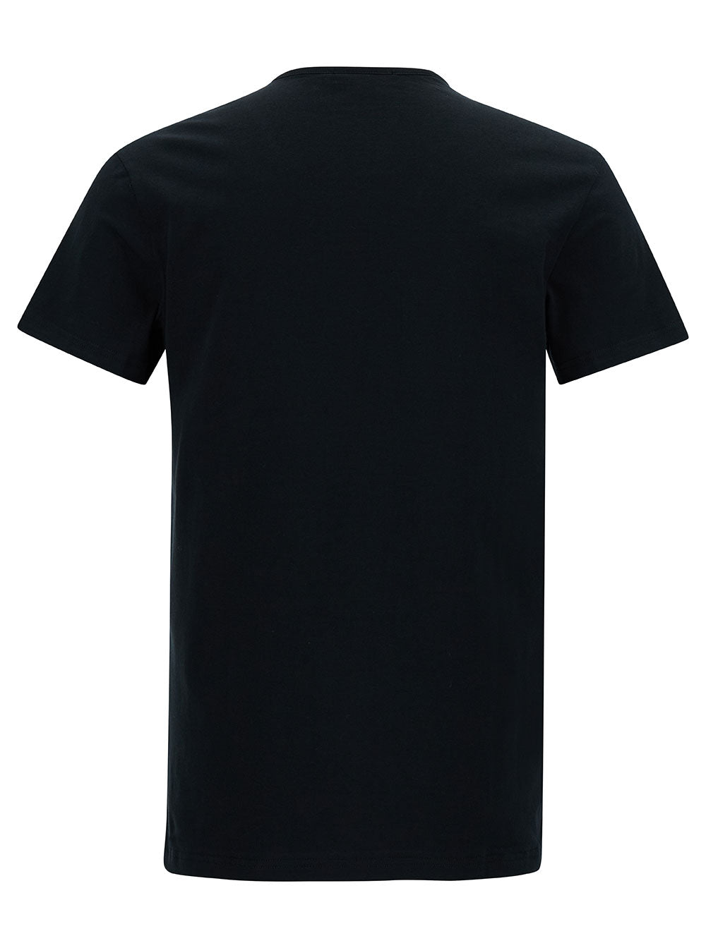Versace Men Black Crew Neck T-Shirt With Medusa Print In Stretch Cotton For Men