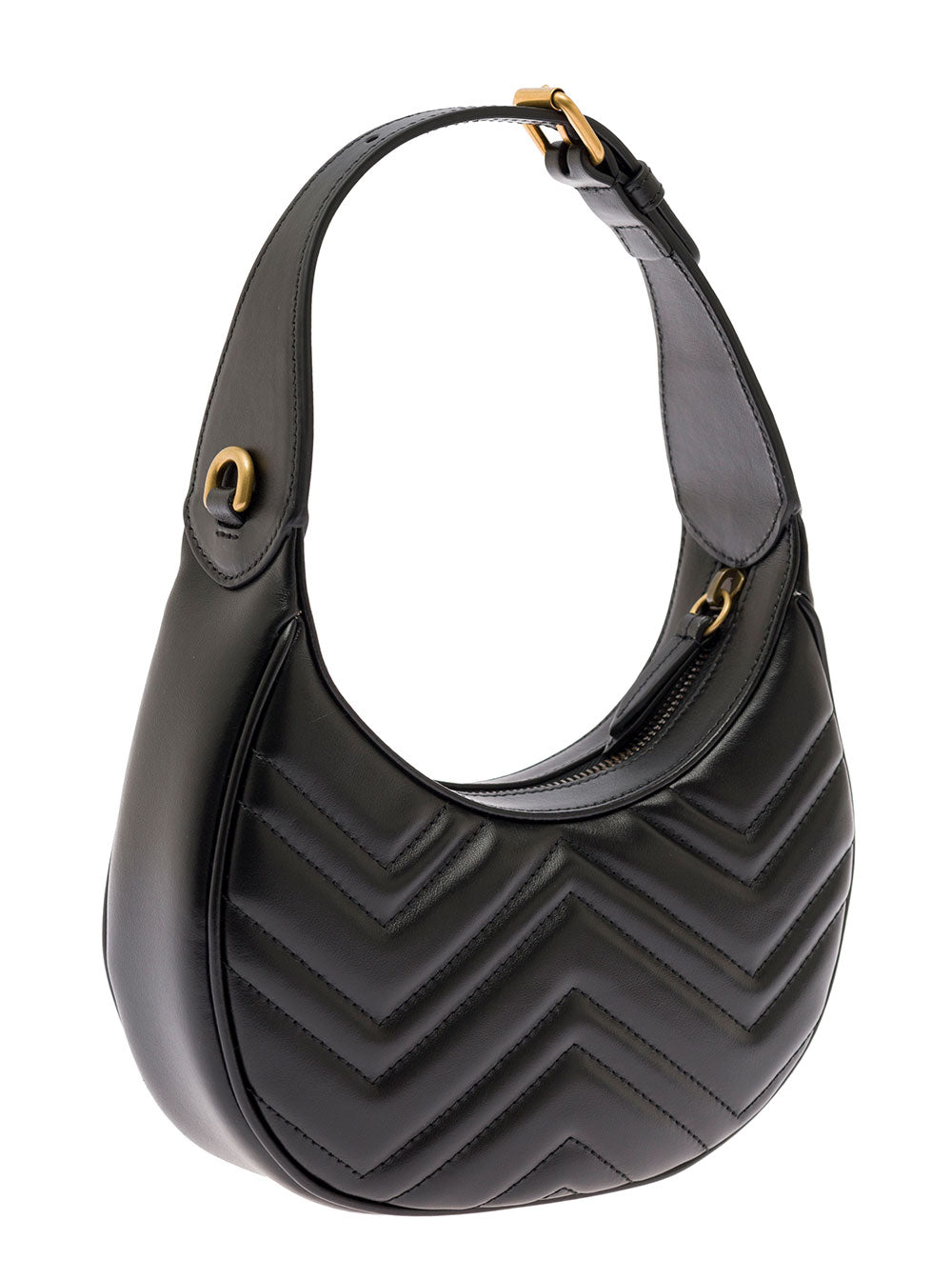 Gucci Women Black Shoulder Bag 'Gg Marmont' In Chevron Leather For Women