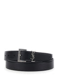 Saint Laurent Women Belt With Cassandre Plate On The Front And Square Buckle In Black Leather For Women