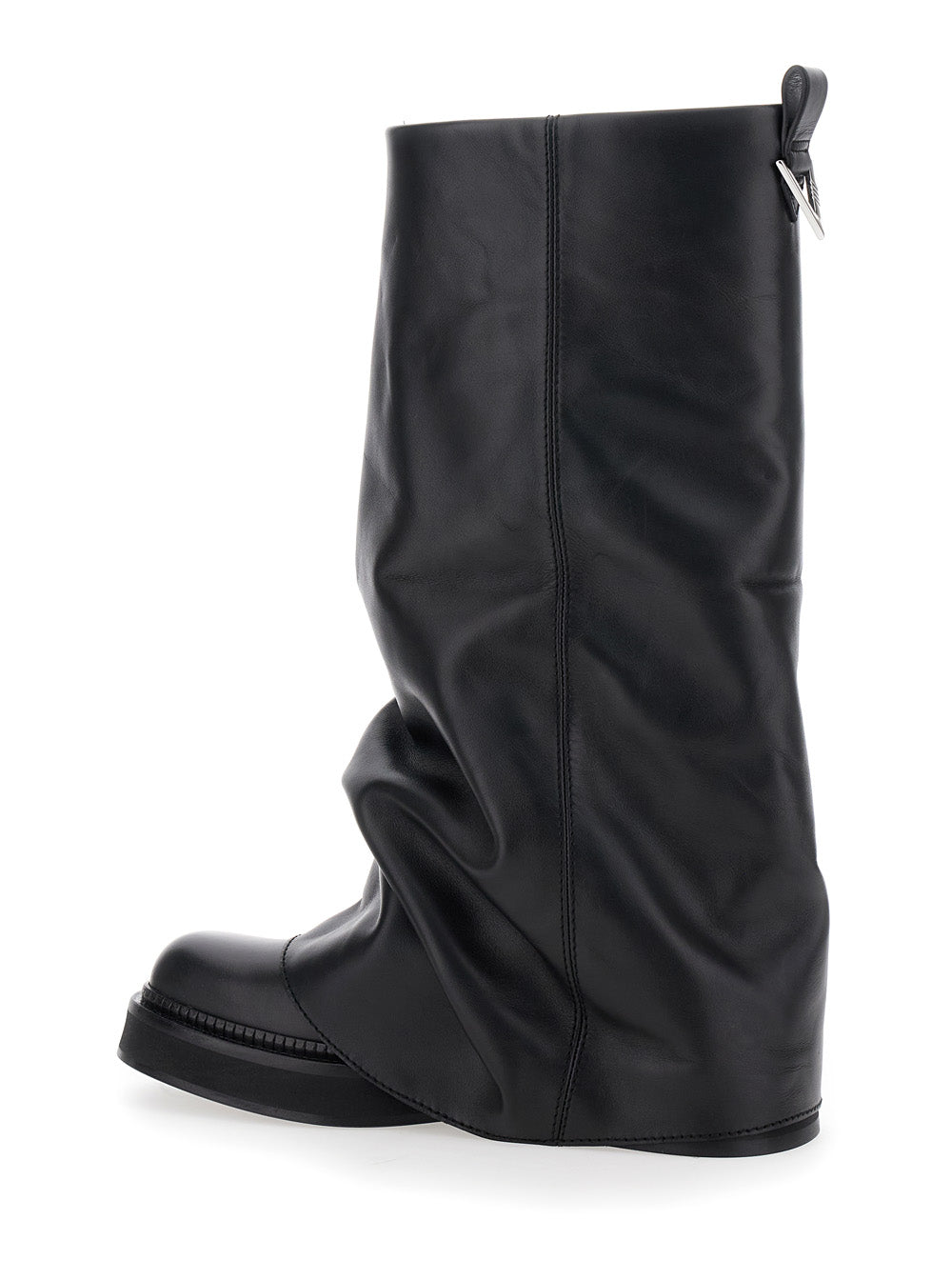 The Attico Women Robin Boots With Square Toe And Logo Plate On The Back In Black Leather For Women