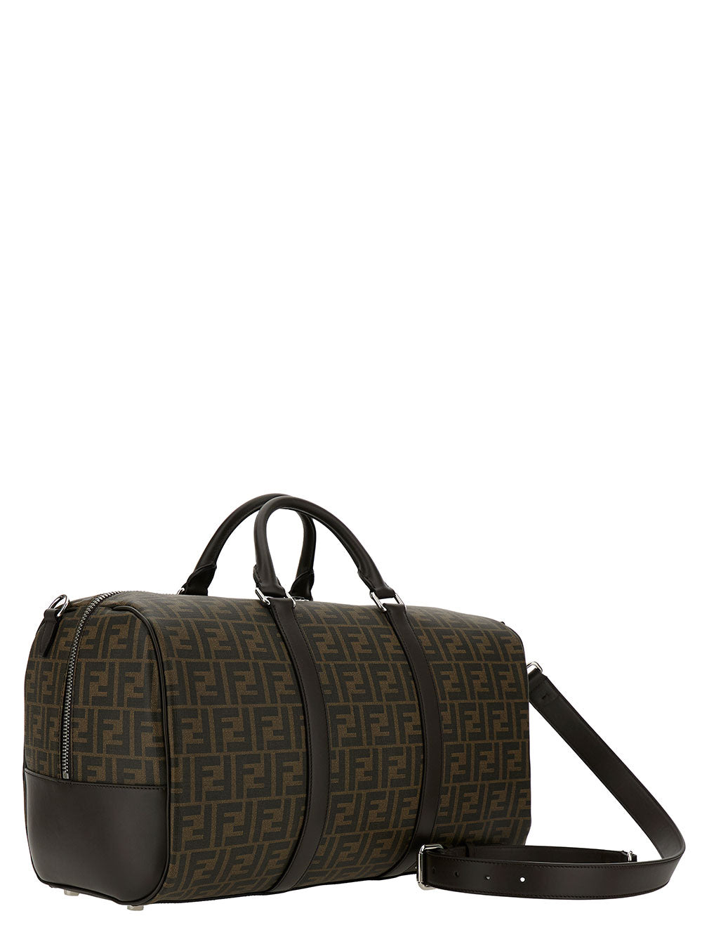 Fendi Men Brown Suitcase With All-Over Ff Motif And Ff Plate On The Front In Fabric For Men
