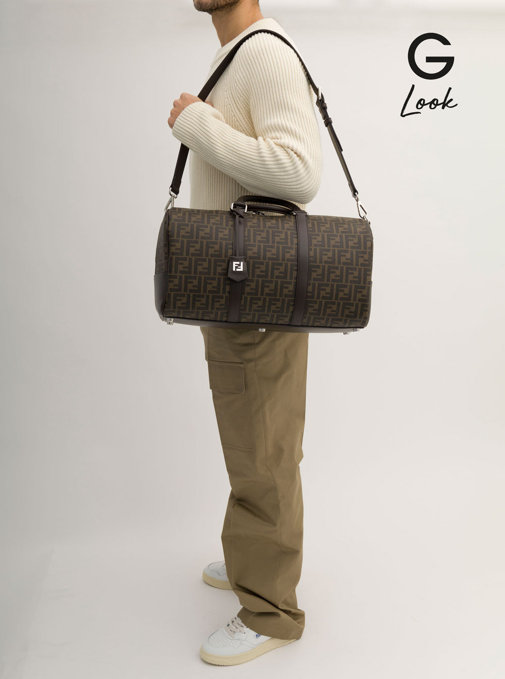 Fendi Men Brown Suitcase With All-Over Ff Motif And Ff Plate On The Front In Fabric For Men