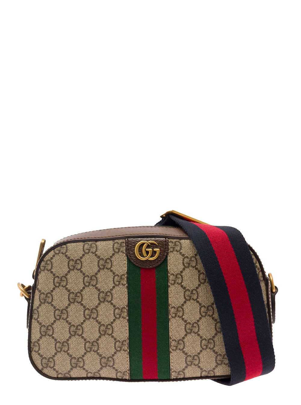 Gucci Men Beige 'Ophidia Gg Small' Crossbody Bag With Web In Gg Canvas And Ebony Men