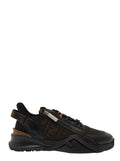 Fendi Men 'Fendi Flow' Black Low Sneakers With Diagonal F Detail In Fabric Man