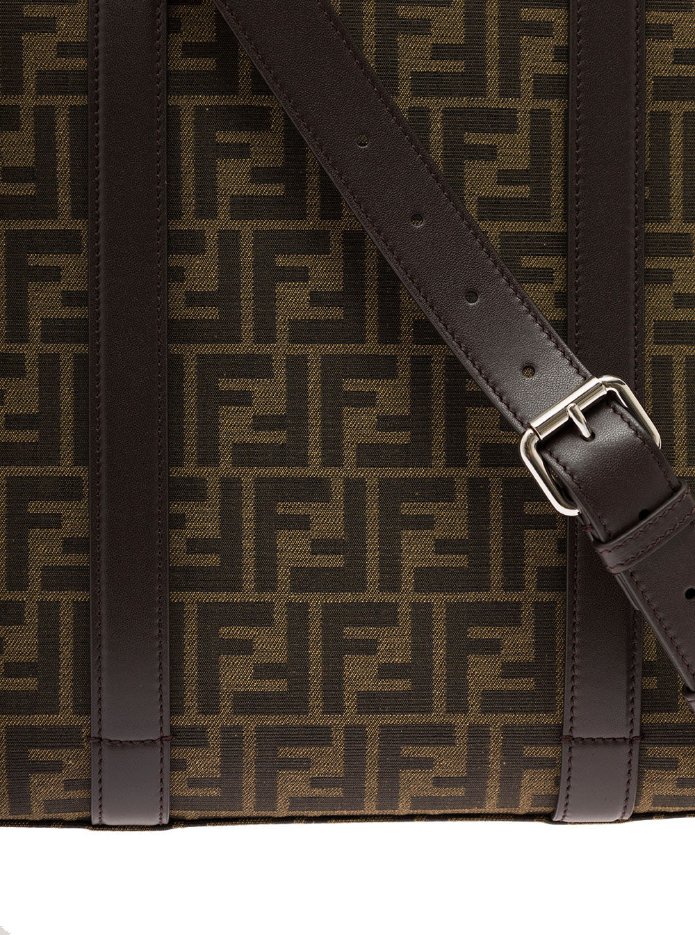 Fendi Men Brown And Beige Tote Bag With Ff Jacquard Motif In Cotton Blend Man