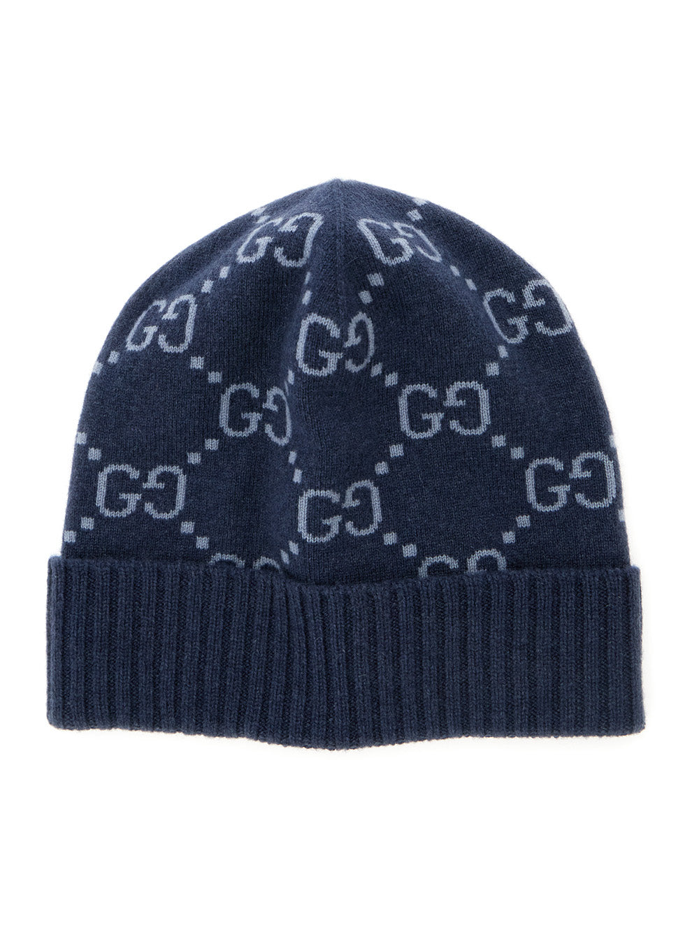 Gucci Men Hat "Gg All-Over" Blue With Cashmere Cuff For Men