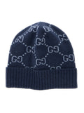 Gucci Men Hat "Gg All-Over" Blue With Cashmere Cuff For Men