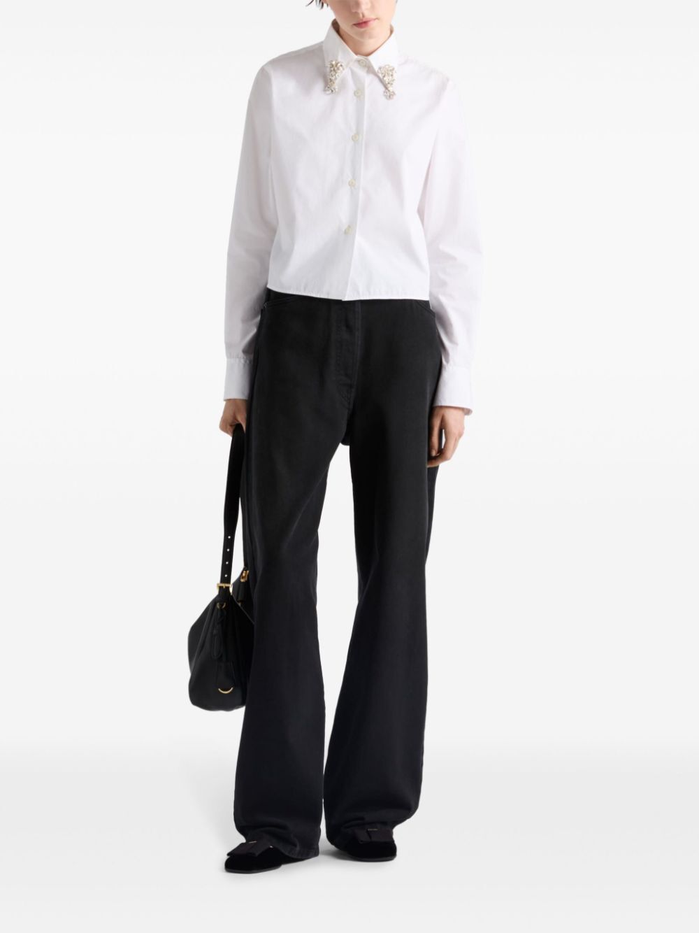Prada Women Camicia Boxy In Popeline Ricamata