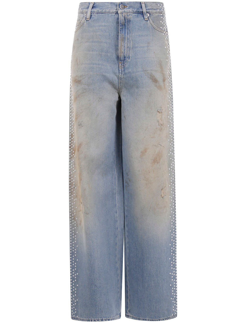 Golden Goose Women "Journey W`S" Melody Boyfriend Pant Cotton Denim Officina Wash With Studs On Side