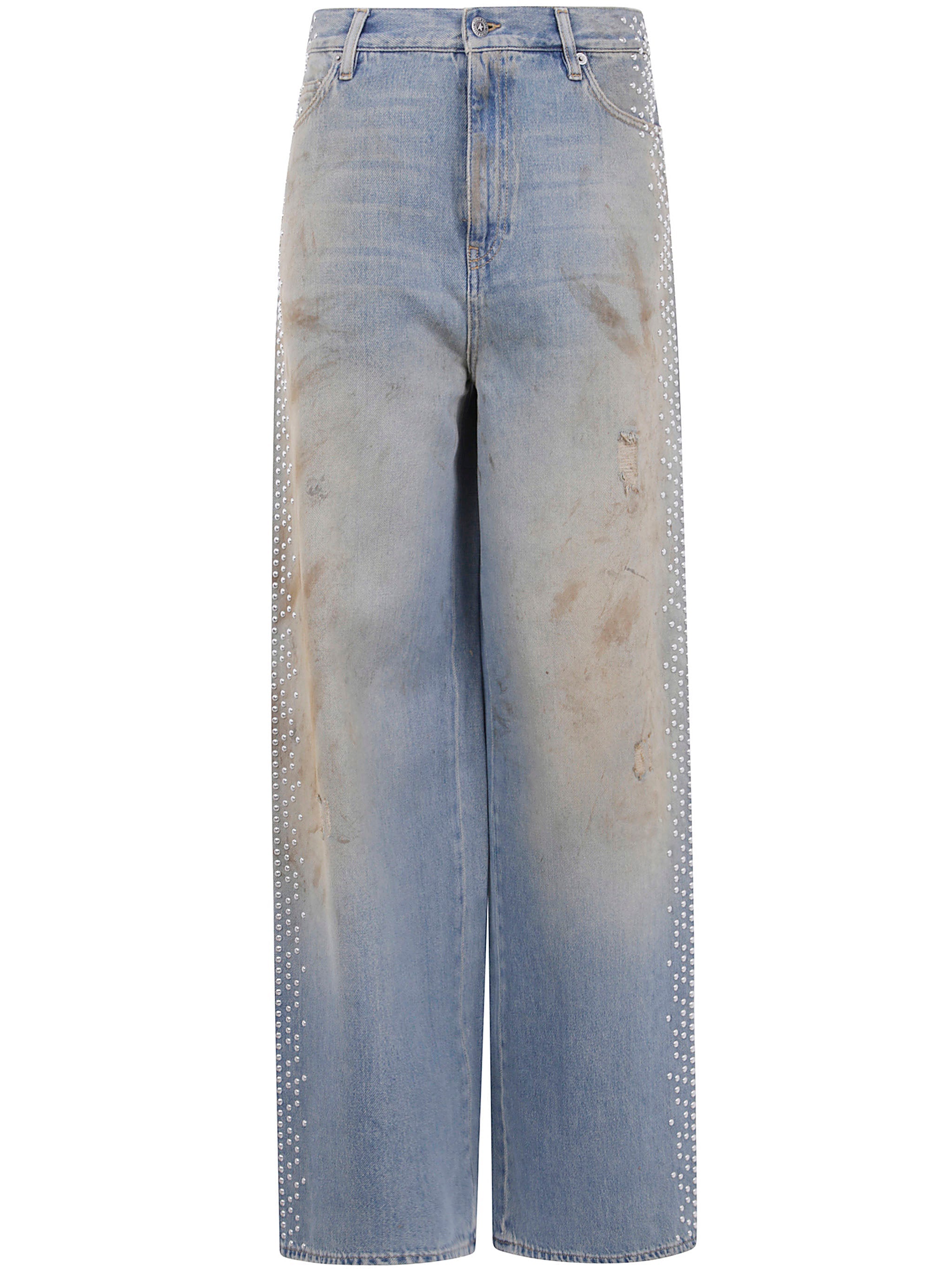Golden Goose Women "Journey W`S" Melody Boyfriend Pant Cotton Denim Officina Wash With Studs On Side
