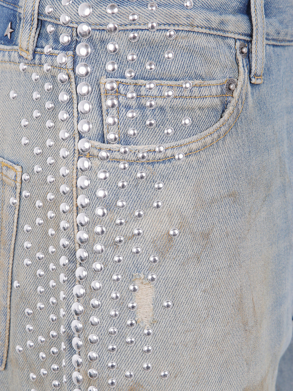Golden Goose Women "Journey W`S" Melody Boyfriend Pant Cotton Denim Officina Wash With Studs On Side