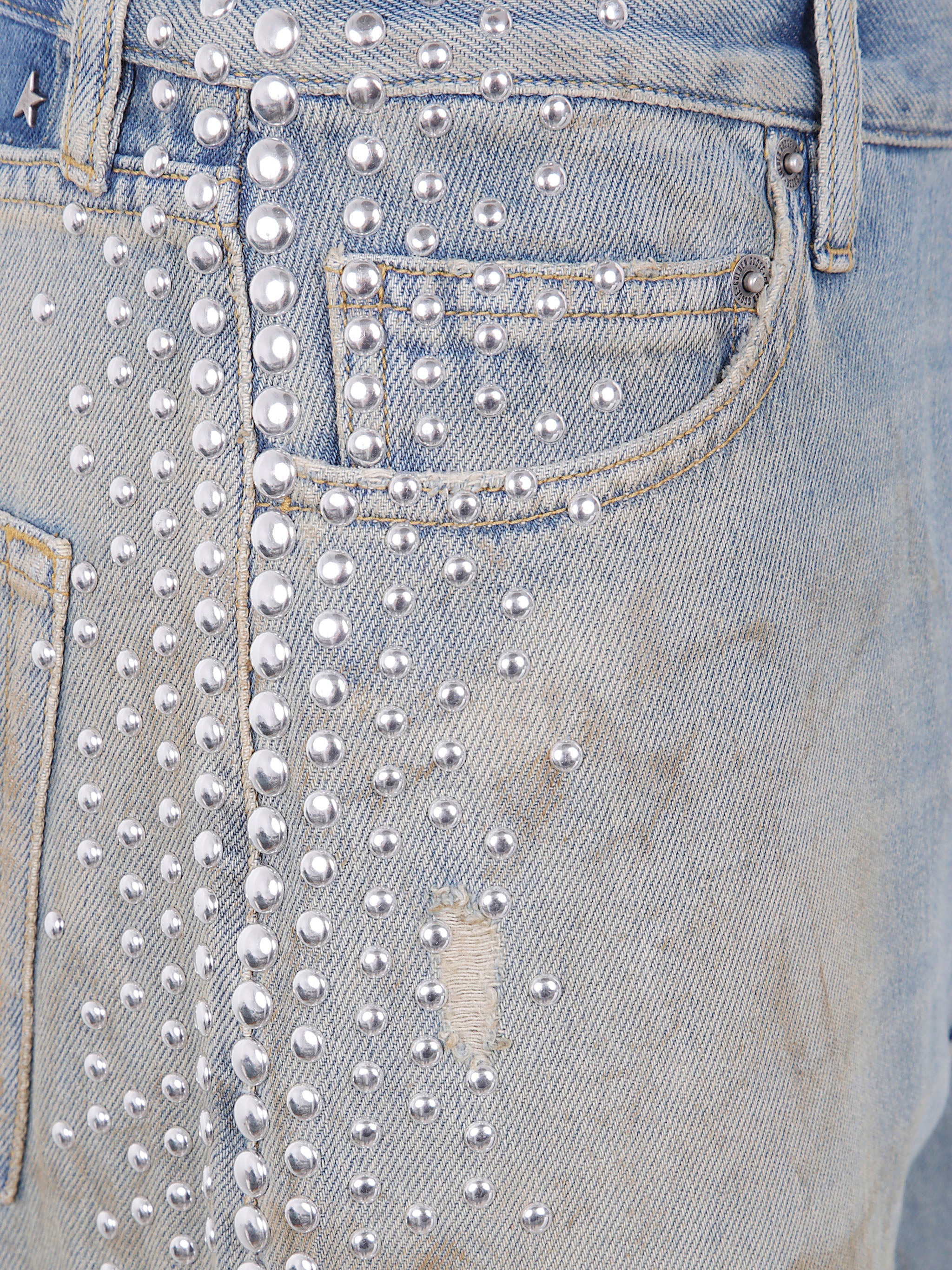 Golden Goose Women "Journey W`S" Melody Boyfriend Pant Cotton Denim Officina Wash With Studs On Side