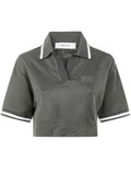 Golden Goose Women "Journey W`S" Medium Crop Polo Fluid Jersey Knitted Rib Micro Piquet Tonal Embroidery