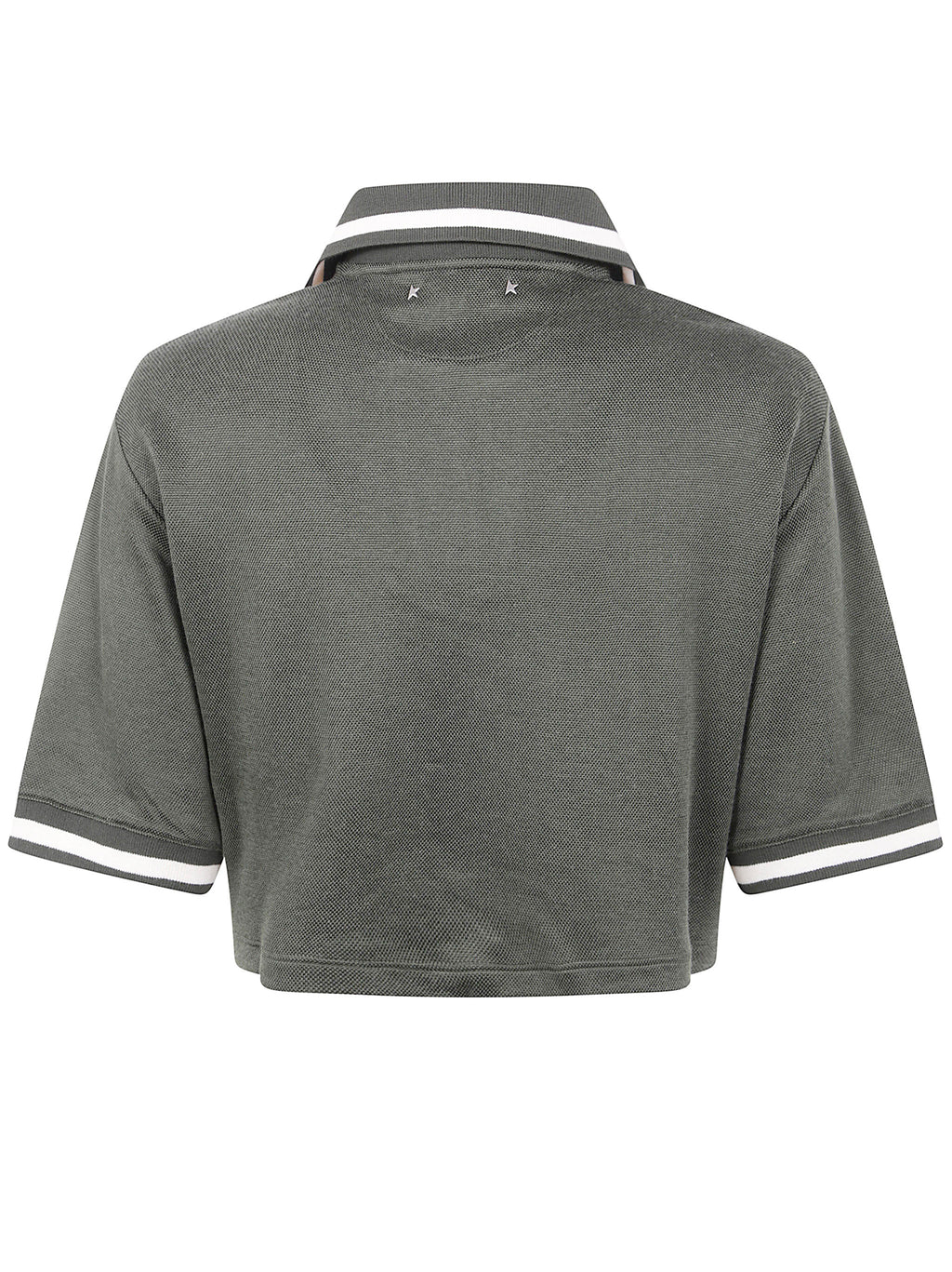 Golden Goose Women "Journey W`S" Medium Crop Polo Fluid Jersey Knitted Rib Micro Piquet Tonal Embroidery
