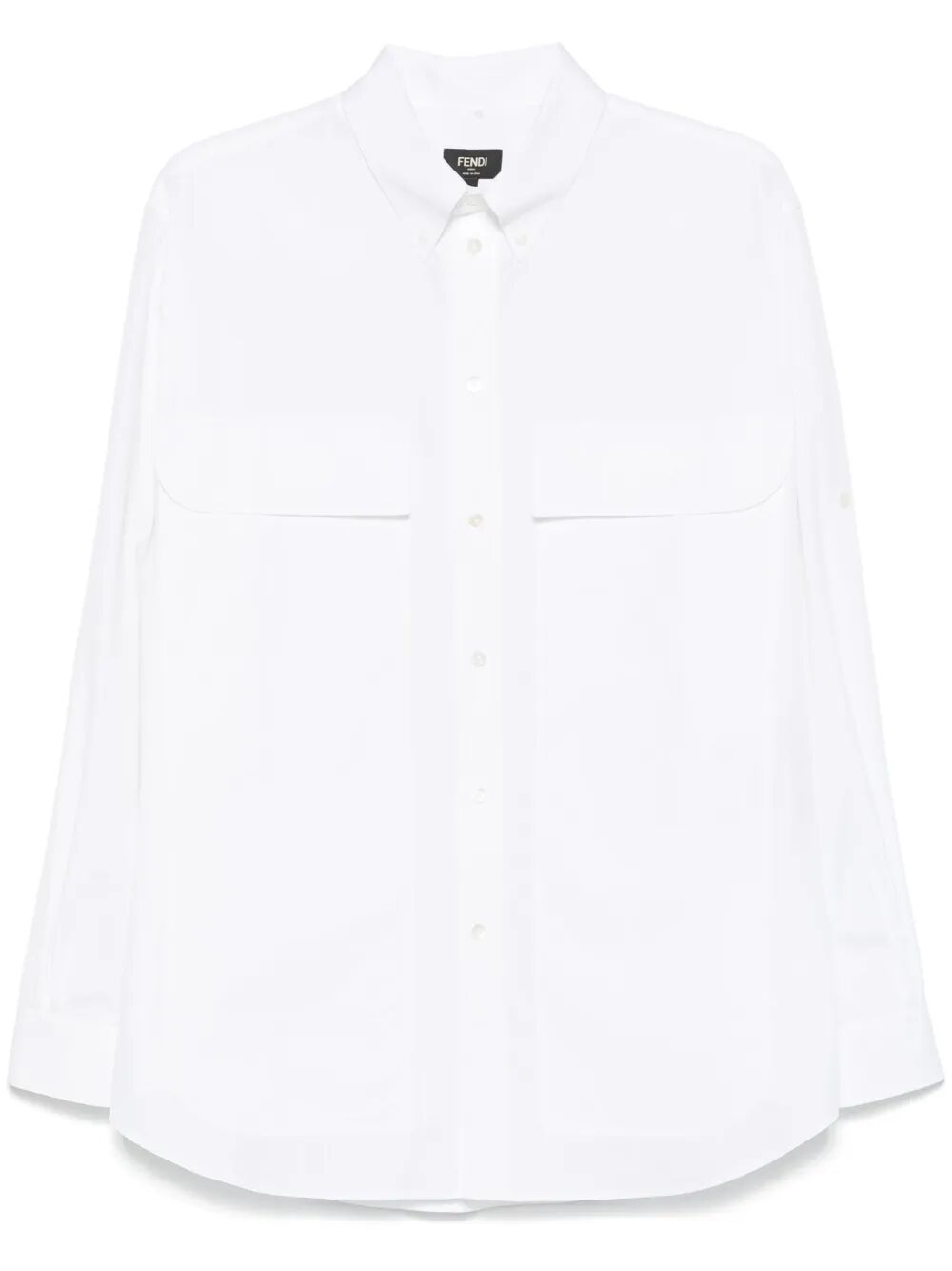 Fendi Men Topstitched Fendi Roma Lettering Cotton Shirt
