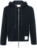 Thom Browne Men Zip Up Hoodie With Engineered 4 Bar In Color Blocked Solid Classic Loopback Jersey