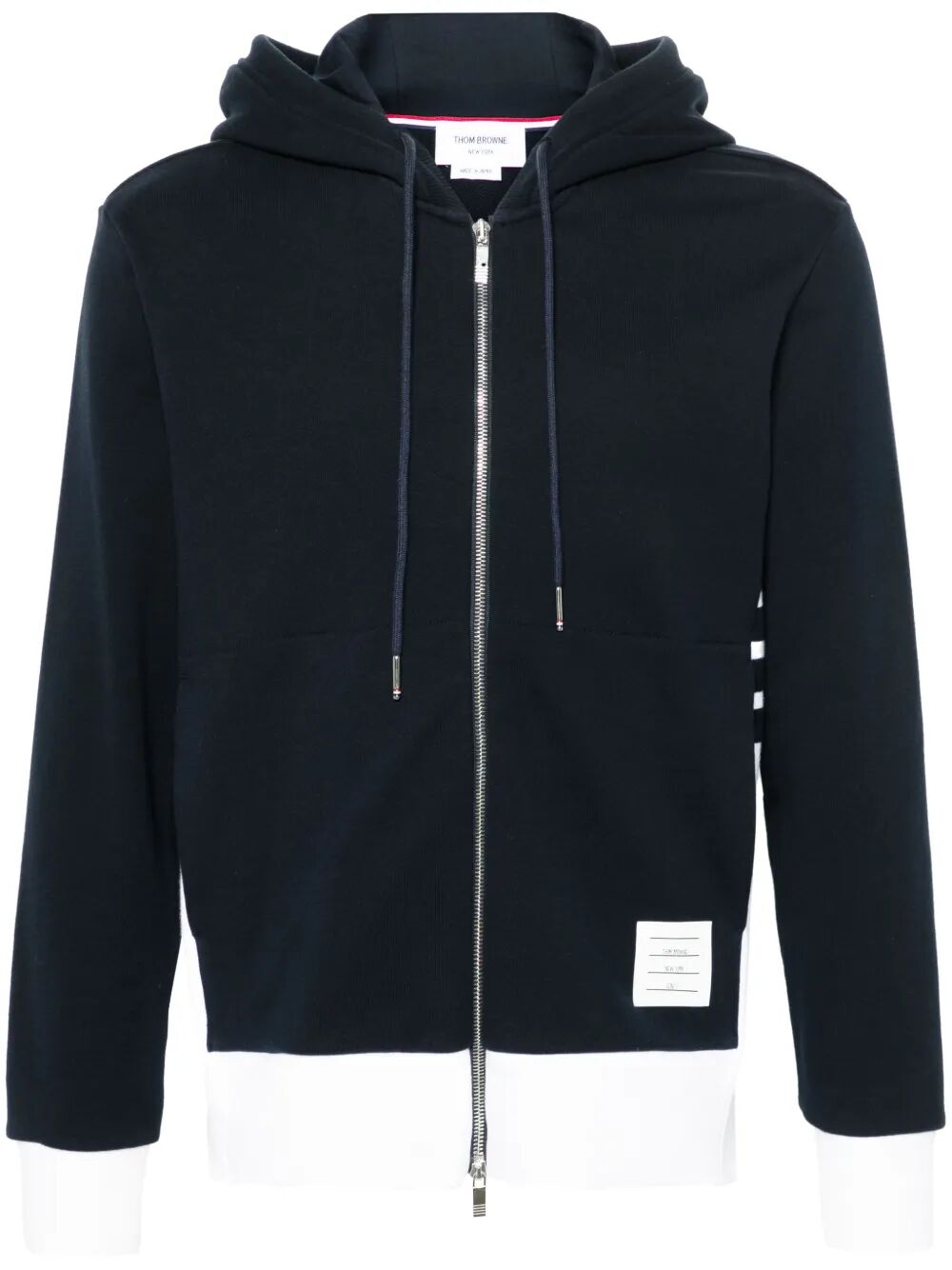 Thom Browne Men Zip Up Hoodie With Engineered 4 Bar In Color Blocked Solid Classic Loopback Jersey