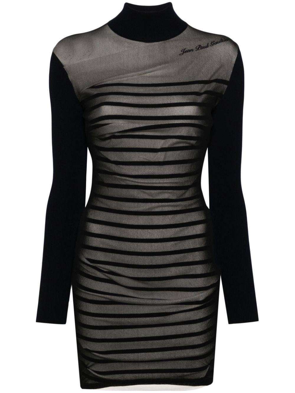 Jean Paul Gaultier Women Ribbed Mariniere Short Dress With Mesh Layer