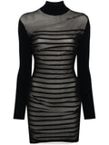 Jean Paul Gaultier Women Ribbed Mariniere Short Dress With Mesh Layer