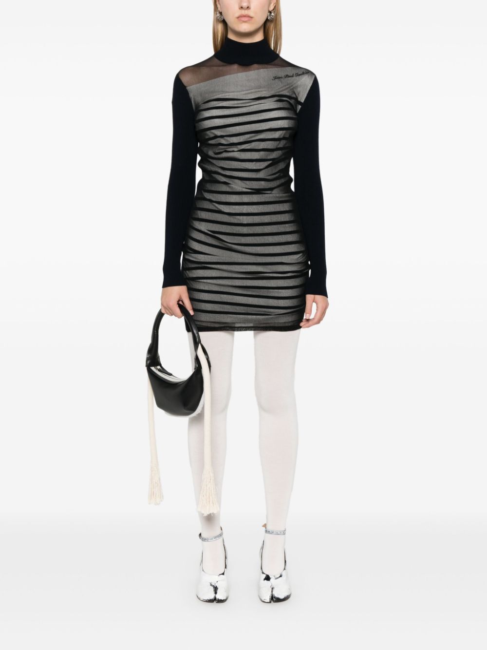 Jean Paul Gaultier Women Ribbed Mariniere Short Dress With Mesh Layer