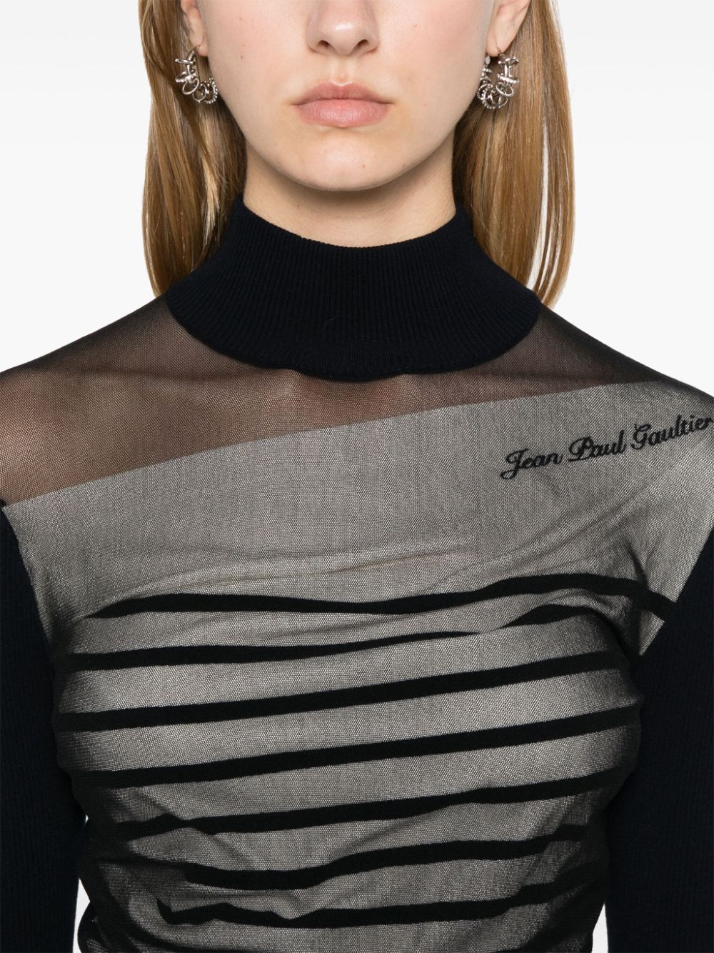 Jean Paul Gaultier Women Ribbed Mariniere Short Dress With Mesh Layer