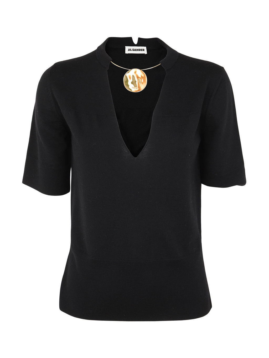 Jil Sander Women Crew Neck Short Sleeve Knit With Integrated Jewel Necklace