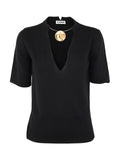 Jil Sander Women Crew Neck Short Sleeve Knit With Integrated Jewel Necklace