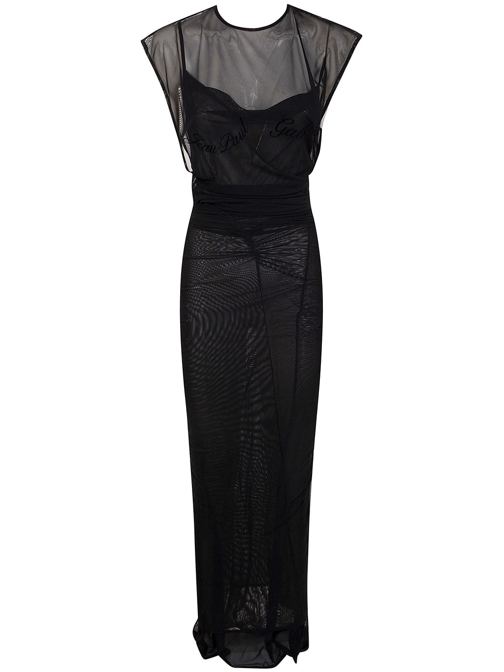 Jean Paul Gaultier Women Mesh Open Back Sleeveless Dress Velvet Flock "Jean Paul Gaultier"